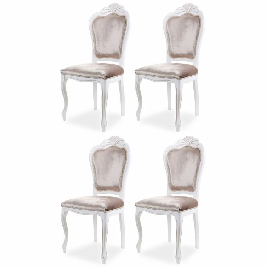 Casa Padrino Luxus Barock Samt Esszimmer Stuhl 4er Set Grau / Weiß - Barock Möbel