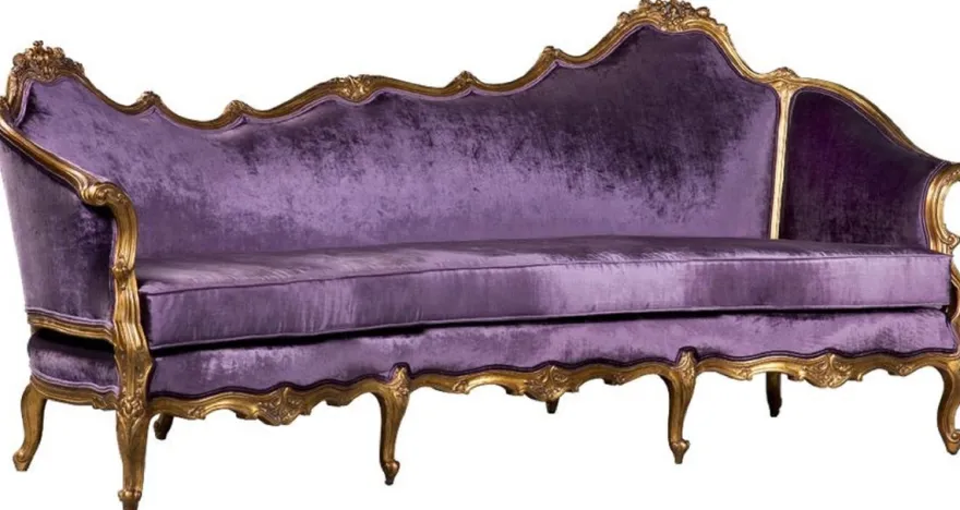 Casa Padrino Luxus Barock Samt Sofa Lila / Gold - Edles Handgefertigtes Wohnzimmer Sofa im Barockstil - Barock Wohnzimmer Möbel - Edel & Prunkvoll