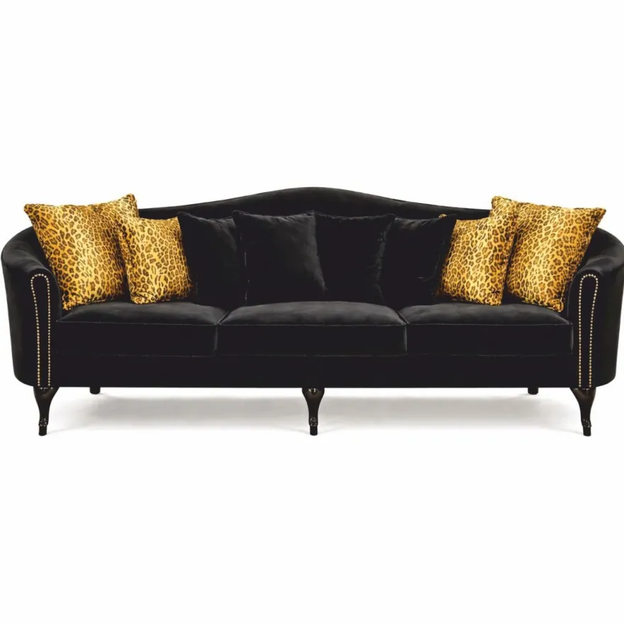 Casa Padrino Luxus Barock Samt Sofa Schwarz 280 cm - Barock Wohnzimmer Möbel