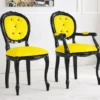 Casa Padrino Luxus Barock Samt Esszimmer Stuhl Gelb / Schwarz H. 100 cm - Made in Italy