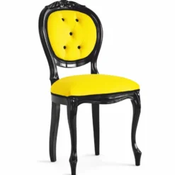 Casa Padrino Luxus Barock Samt Esszimmer Stuhl Gelb / Schwarz H. 100 cm - Made in Italy