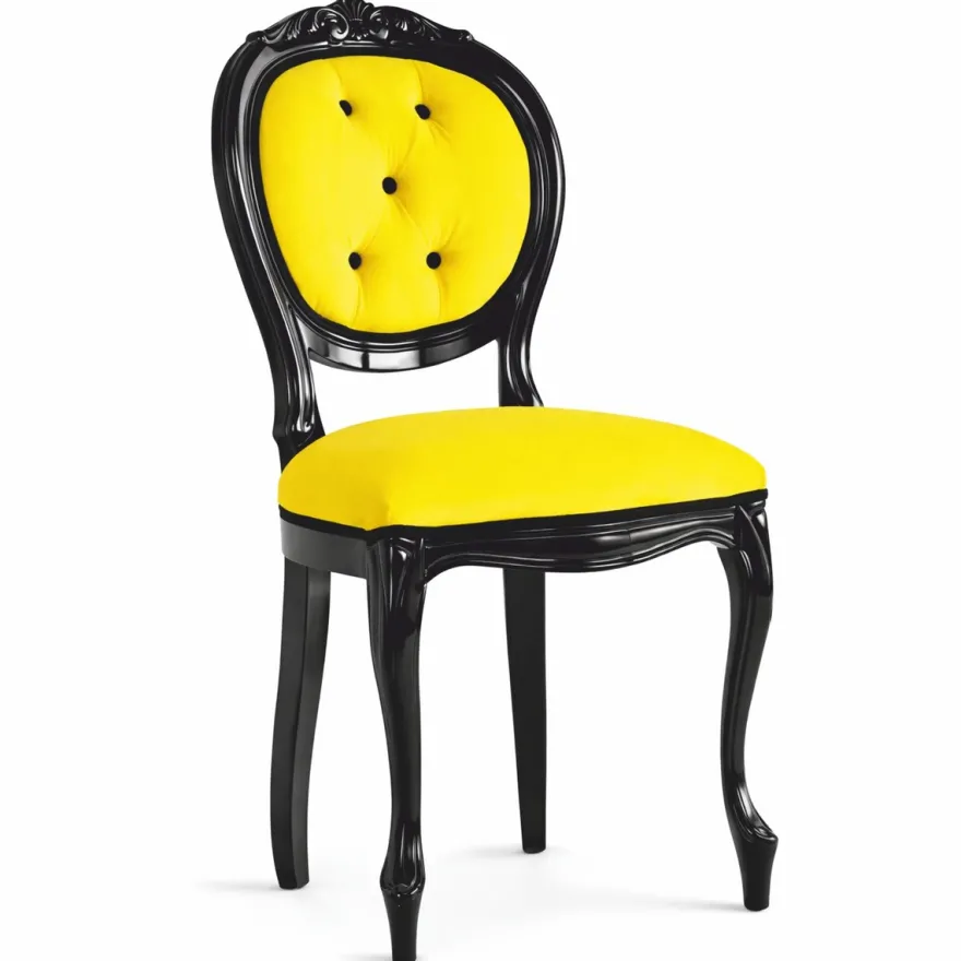 Casa Padrino Luxus Barock Samt Esszimmer Stuhl Gelb / Schwarz H. 100 cm - Made in Italy