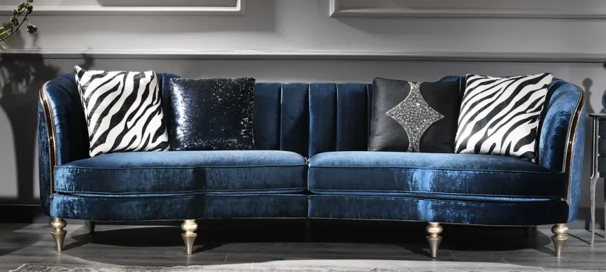 Casa Padrino Luxus Barock Samt Sofa Blau / Antik Silber / Dunkelbraun 262 x 104 x H. 80 cm - Barock Möbel