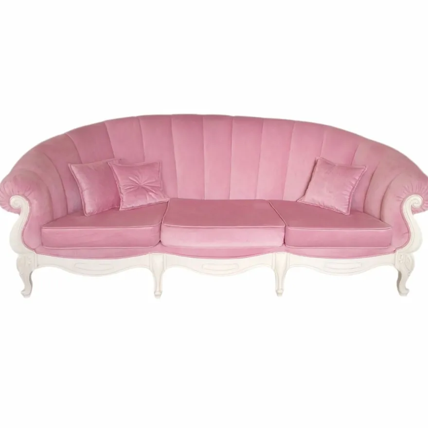 Casa Padrino Luxus Barock Samt Sofa Rosa / Weiß 240 cm - Barockstil Möbel