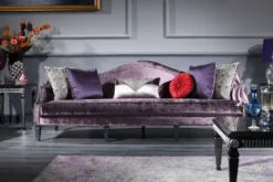 Casa Padrino Luxus Barock Samtsofa Lila / Schwarz / Silber 245 x 93 x H. 90 cm - Wohnzimmer Sofa - Barock Wohnzimmermöbel