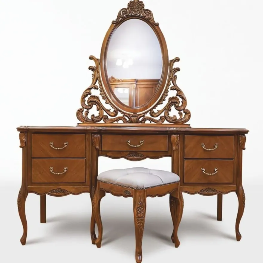 Casa Padrino Luxus Barock Schminktisch Set Braun / Grau - Barock Schlafzimmer Möbel