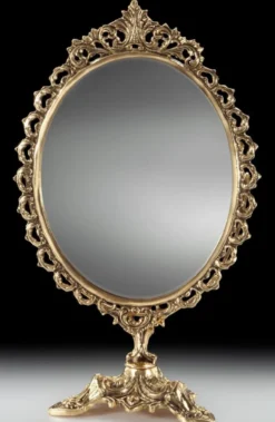 Casa Padrino Luxus Barock Schminkspiegel Gold 26 x H. 44 cm - Handgefertigter Barockstil Bronze Tischspiegel - Kosmetikspiegel - Barock Deko Accessoires - Edel & Prunkvoll