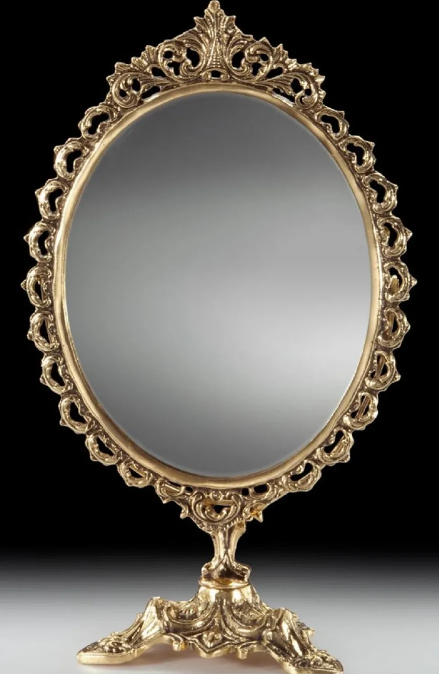 Casa Padrino Luxus Barock Schminkspiegel Gold 26 x H. 44 cm - Handgefertigter Barockstil Bronze Tischspiegel - Kosmetikspiegel - Barock Deko Accessoires - Edel & Prunkvoll