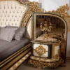 Casa Padrino Luxus Barock Schlafzimmer Set Gold / Weiß / Blau / Gold - 1 Doppelbett mit Kopfteil & 2 Nachtkommoden - Schlafzimmer Möbel im Barockstil - Edel & Prunkvoll