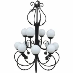 Casa Padrino Luxus Barock Schmiedeeisen Kronleuchter Schwarz / Weiß Ø 110 x H. 155 cm