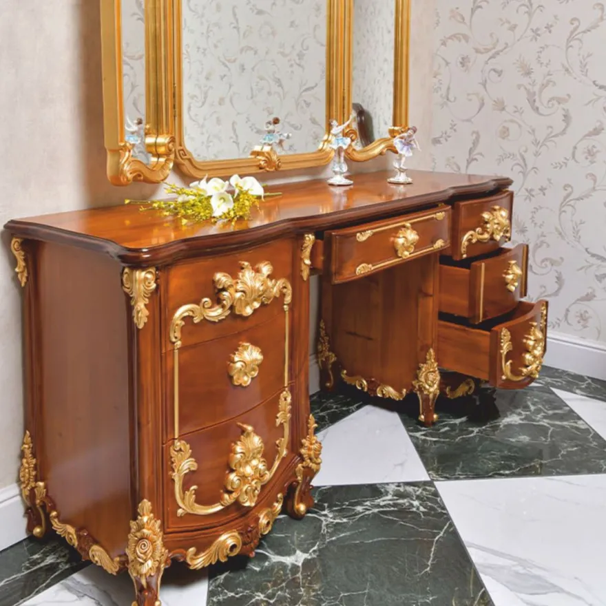 Casa Padrino Luxus Barock Schminkkommode Braun / Gold 170 cm - Made in Italy