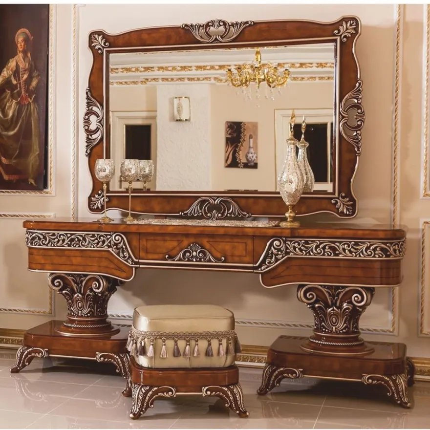 Casa Padrino Luxus Barock Schminkkommoden Set Braun / Bronze / Gold - Barock Möbel
