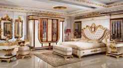 Casa Padrino Luxus Barock Schlafzimmer Set Braun / Weiß / Gold - 1 Barock Schminkkommode & 2 Barock Spiegel & 1 Barock Hocker - Barock Schlafzimmer Möbel - Edel & Prunkvoll