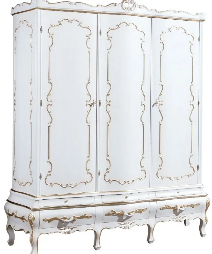 Casa Padrino Luxus Barock Schlafzimmerschrank Weiß / Gold - Handgefertigter Kleiderschrank im Barockstil - Barock Schlafzimmer & Hotel Möbel - Erstklassische Qualität - Made in Italy