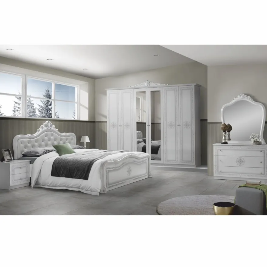 Casa Padrino Luxus Barock Schlafzimmer Schrank Weiß / Grau 261,4 cm - Barock Schlafzimmer Möbel