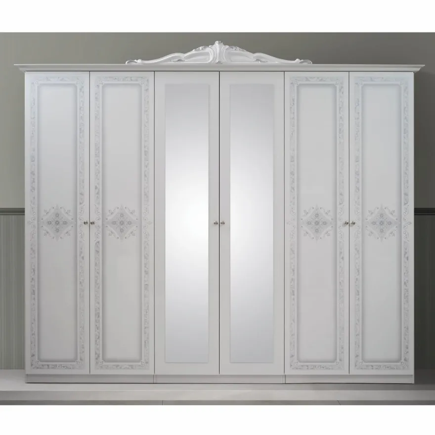 Casa Padrino Luxus Barock Schlafzimmer Schrank Weiß / Grau 261,4 cm - Barock Schlafzimmer Möbel