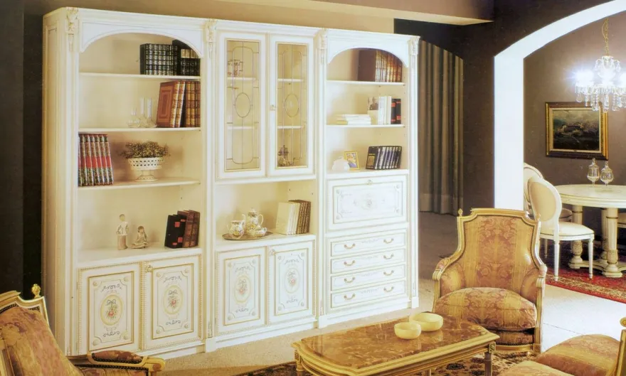 Casa Padrino Luxus Barock Schrank Weiß / Mehrfarbig / Gold - Handgefertigter Barock Wohnzimmerschrank - Barock Wohnzimmer Möbel - Luxus Qualität - Made in Italy