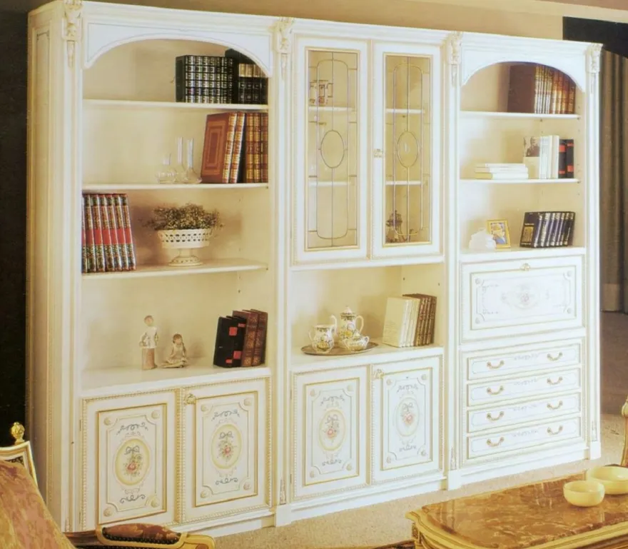 Casa Padrino Luxus Barock Schrank Weiß / Mehrfarbig / Gold - Handgefertigter Barock Wohnzimmerschrank - Barock Wohnzimmer Möbel - Luxus Qualität - Made in Italy