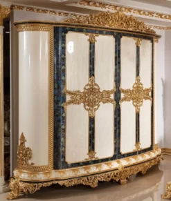 Casa Padrino Luxus Barock Schlafzimmerschrank Weiß / Blau / Gold - Prunkvoller Kleiderschrank im Barockstil - Barock Schlafzimmer & Hotel Möbel - Edel & Prunkvoll