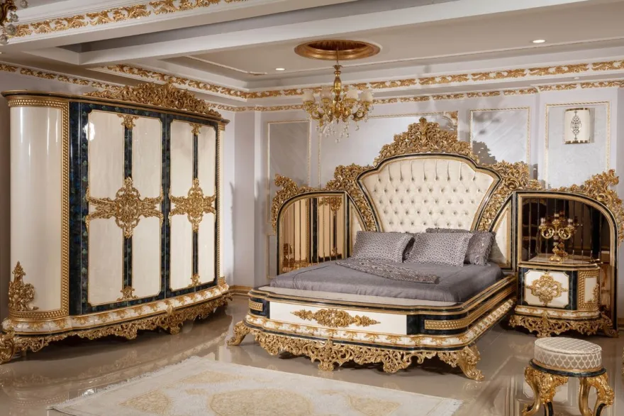 Casa Padrino Luxus Barock Schlafzimmerschrank Weiß / Blau / Gold - Prunkvoller Kleiderschrank im Barockstil - Barock Schlafzimmer & Hotel Möbel - Edel & Prunkvoll