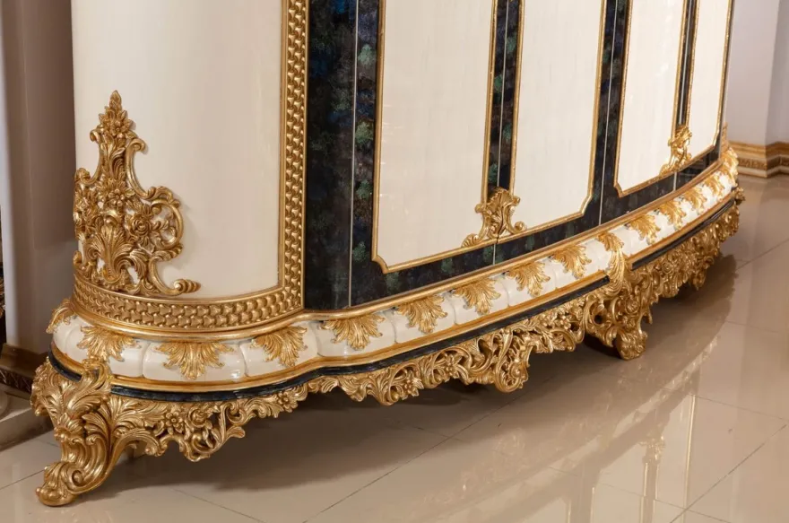 Casa Padrino Luxus Barock Schlafzimmerschrank Weiß / Blau / Gold - Prunkvoller Kleiderschrank im Barockstil - Barock Schlafzimmer & Hotel Möbel - Edel & Prunkvoll