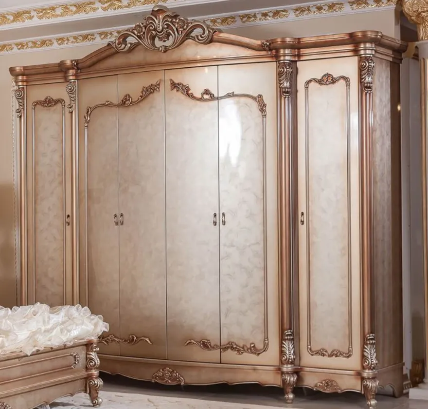 Casa Padrino Luxus Barock Schlafzimmerschrank Kupferfarben / Silber - Prunkvoller Massivholz Kleiderschrank mit 6 Türen - Barock Schlafzimmer & Hotel Möbel - Edel & Prunkvoll