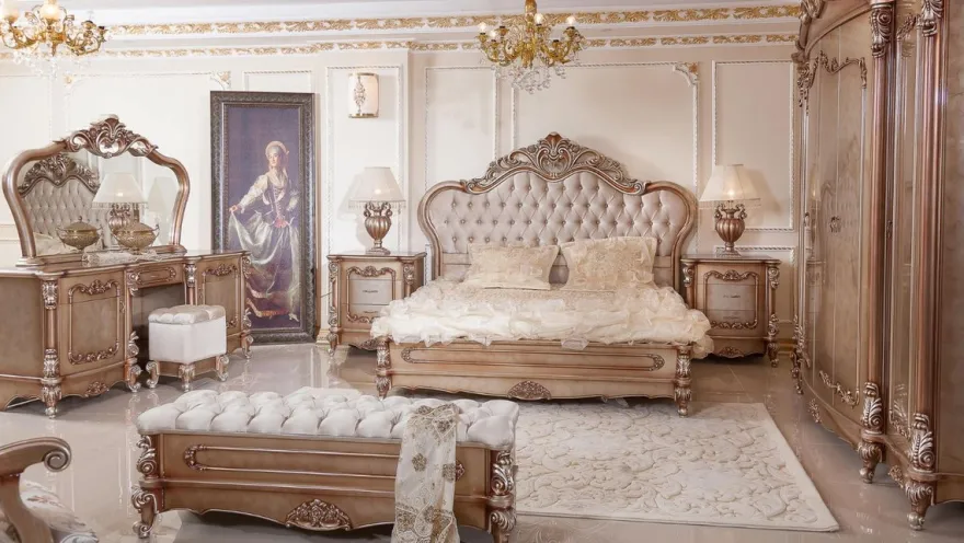 Casa Padrino Luxus Barock Schlafzimmerschrank Kupferfarben / Silber - Prunkvoller Massivholz Kleiderschrank mit 6 Türen - Barock Schlafzimmer & Hotel Möbel - Edel & Prunkvoll