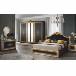 Casa Padrino Luxus Barock Schlafzimmer Schrank Schwarz / Gold 261,4 cm - Barock Schlafzimmer Möbel