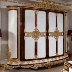 Casa Padrino Luxus Barock Schlafzimmerschrank Weiß / Braun / Gold - Prunkvoller Kleiderschrank im Barockstil - Barock Schlafzimmer & Hotel Möbel - Edel & Prunkvoll