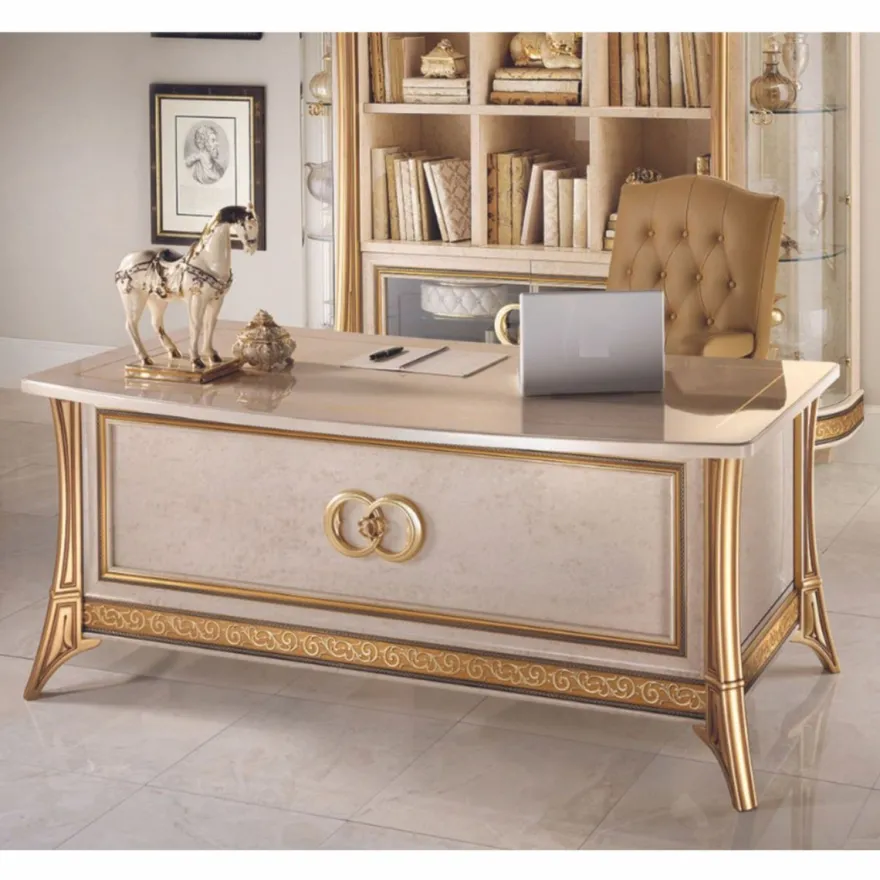 Casa Padrino Luxus Barock Schreibtisch Creme / Gold 180 cm - Barock Büro Möbel - Made in Italy