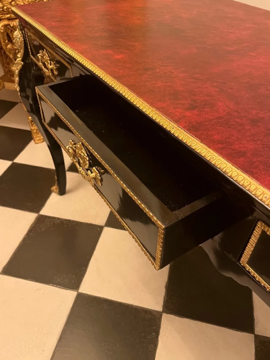 Casa Padrino Luxus Barock Schreibtisch Schwarz / Gold / Bordeaux 143 cm - Barock Sekretär