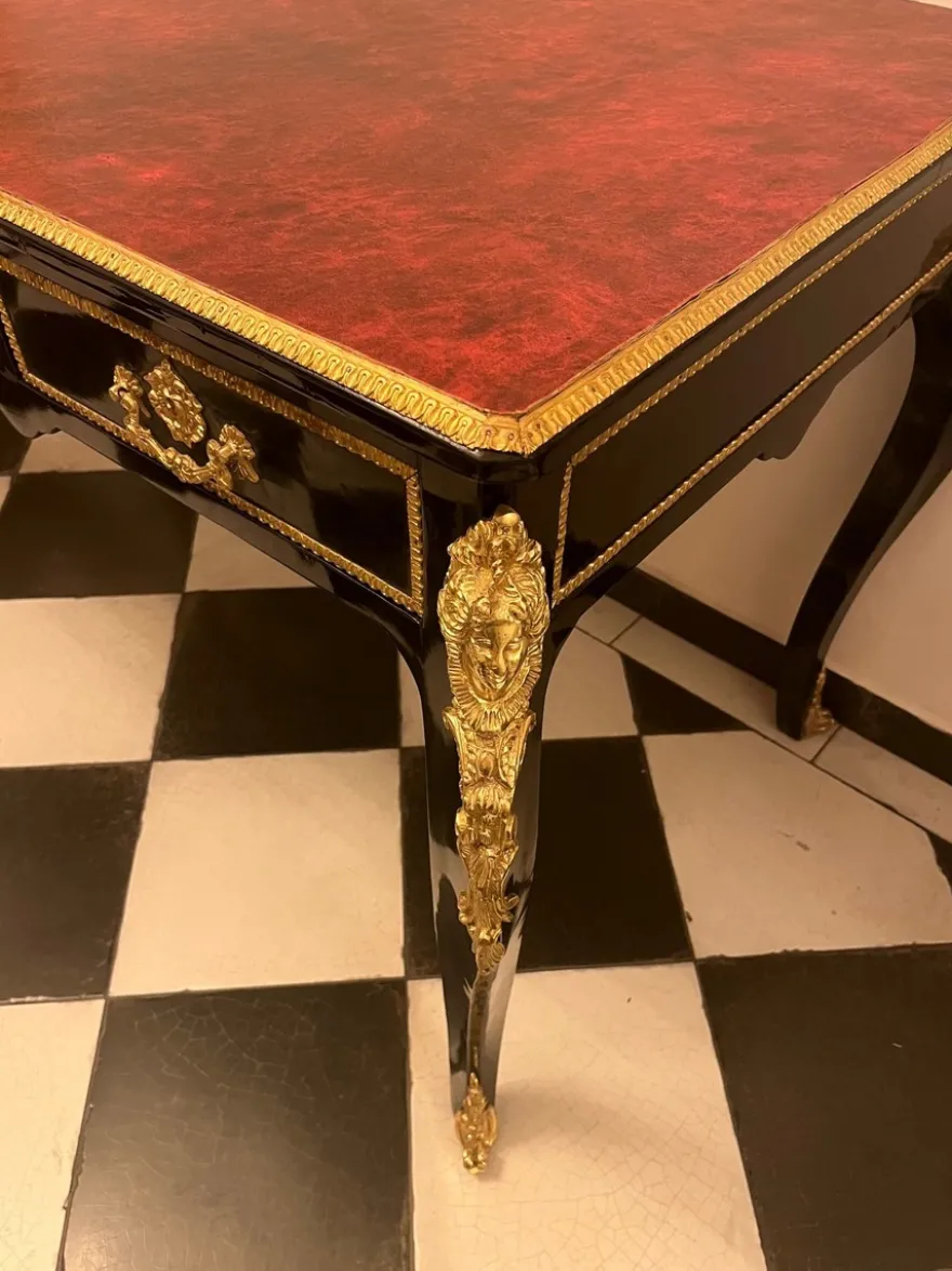Casa Padrino Luxus Barock Schreibtisch Schwarz / Gold / Bordeaux 143 cm - Barock Sekretär