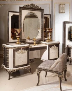 Casa Padrino Luxus Barock Schminkkommode mit Spiegel und Hocker