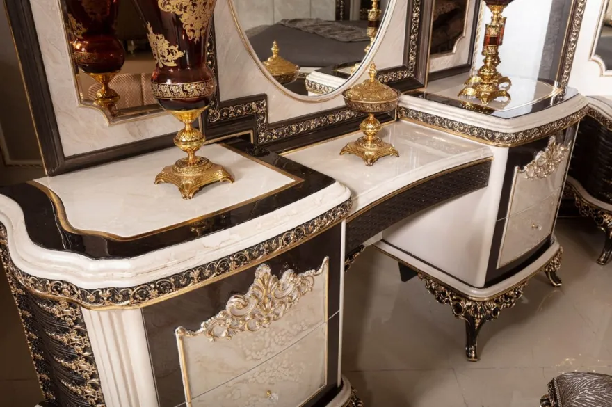 Casa Padrino Luxus Barock Schminkkommode mit Spiegel und Hocker