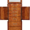 Casa Padrino Luxus Barock Schmuckkommode Hellbraun / Braun / Silber 56 x 36 x H. 128 cm - Edle Massivholz Kommode mit Spiegel - Schmuckschrank im Barockstil - Barock Möbel