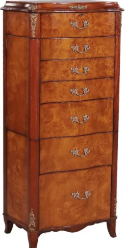 Casa Padrino Luxus Barock Schmuckkommode Hellbraun / Braun / Silber 56 x 36 x H. 128 cm - Edle Massivholz Kommode mit Spiegel - Schmuckschrank im Barockstil - Barock Möbel