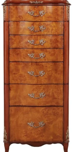 Casa Padrino Luxus Barock Schmuckkommode Hellbraun / Braun / Silber 56 x 36 x H. 128 cm - Edle Massivholz Kommode mit Spiegel - Schmuckschrank im Barockstil - Barock Möbel