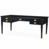 Casa Padrino Luxus Barock Schreibtisch Schwarz / Messing 185 cm - Barock Büro Möbel