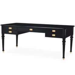Casa Padrino Luxus Barock Schreibtisch Schwarz / Messing 185 cm - Barock Büro Möbel