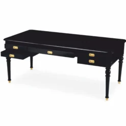 Casa Padrino Luxus Barock Schreibtisch Schwarz / Messing 185 cm - Barock Büro Möbel