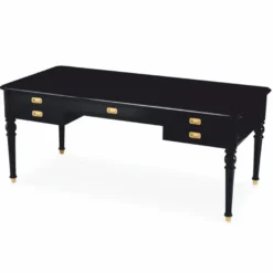 Casa Padrino Luxus Barock Schreibtisch Schwarz / Messing 185 cm - Barock Büro Möbel