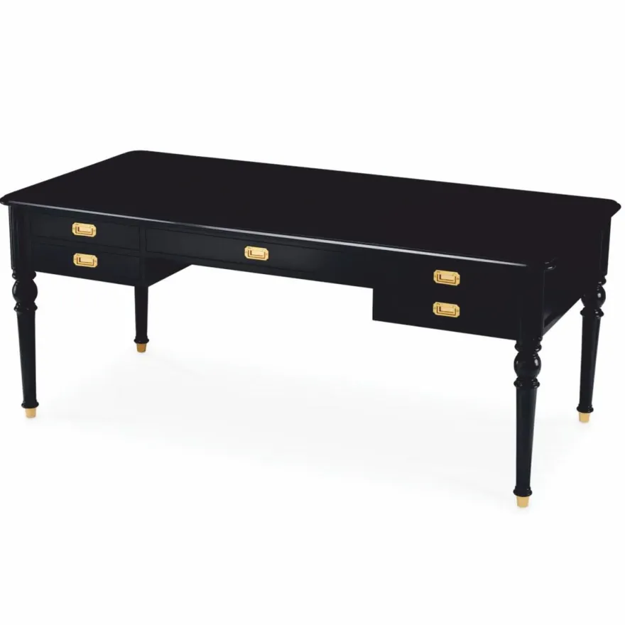 Casa Padrino Luxus Barock Schreibtisch Schwarz / Messing 185 cm - Barock Büro Möbel