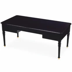 Casa Padrino Luxus Barock Schreibtisch Schwarz / Messing 185 cm - Barock Büro Möbel
