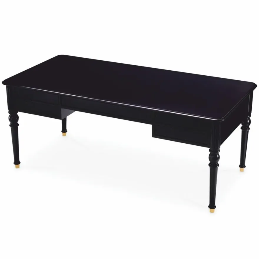 Casa Padrino Luxus Barock Schreibtisch Schwarz / Messing 185 cm - Barock Büro Möbel