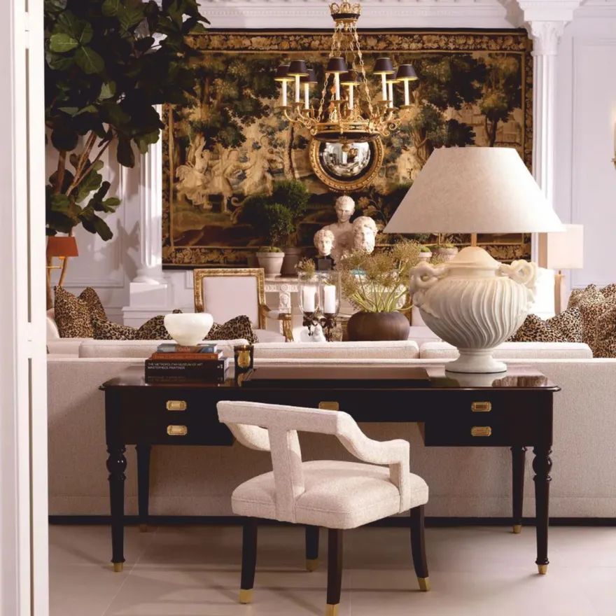 Casa Padrino Luxus Barock Schreibtisch Schwarz / Messing 185 cm - Barock Büro Möbel