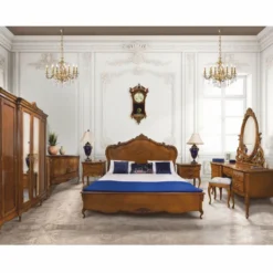 Casa Padrino Luxus Barock Schlafzimmer Set Braun 180 x 200 cm - 1 Doppelbett mit Kopfteil & 2 Nachttische - Barock Schlafzimmer Möbel