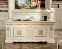 Casa Padrino Luxus Barock Schreibtisch Weiß / Gold 196 cm - Made in Italy
