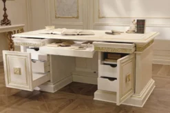 Casa Padrino Luxus Barock Schreibtisch Weiß / Gold 196 cm - Made in Italy