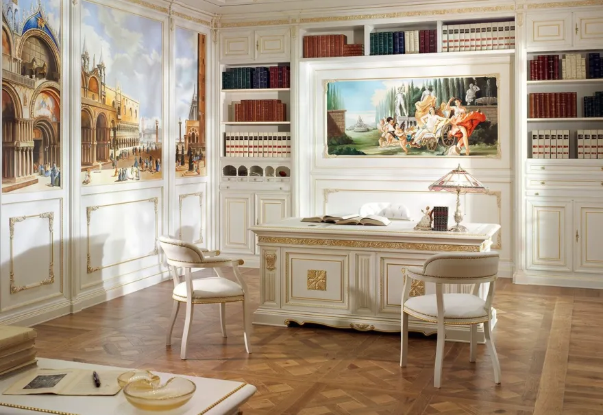 Casa Padrino Luxus Barock Schreibtisch Weiß / Gold 196 cm - Made in Italy