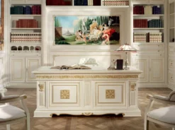Casa Padrino Luxus Barock Schreibtisch Weiß / Gold 196 cm - Made in Italy